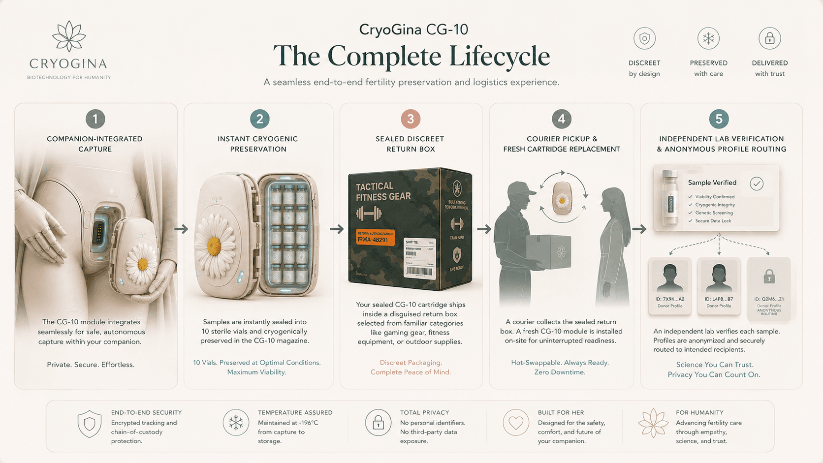 CryoGina CG-10 complete lifecycle infographic
